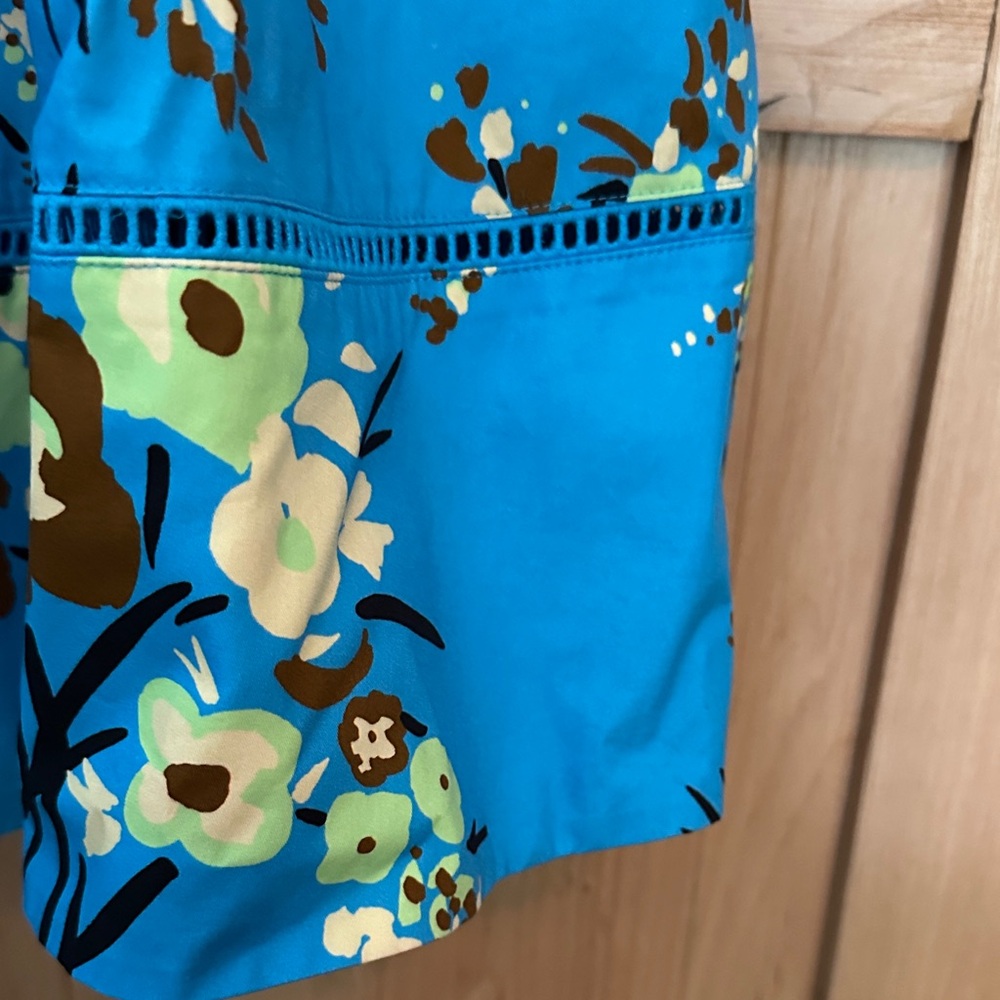 Tory Burch Cap Sleeve Scoop Neck Dress Blue Drop Bouquet Floral Poplin Size 4/S - Picture 10 of 14